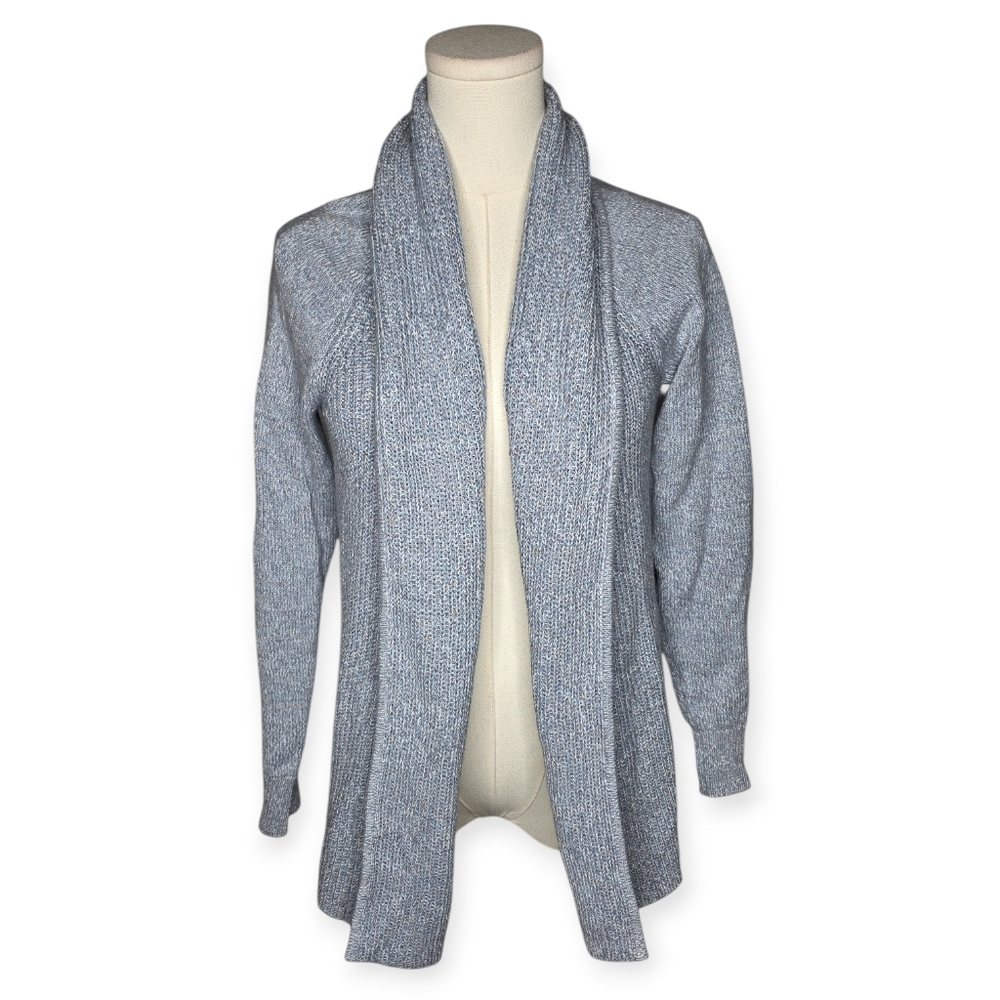 L.L.Bean Blue Heather Cotton Shawl Collar Open Cardigan Sweater Women Small
